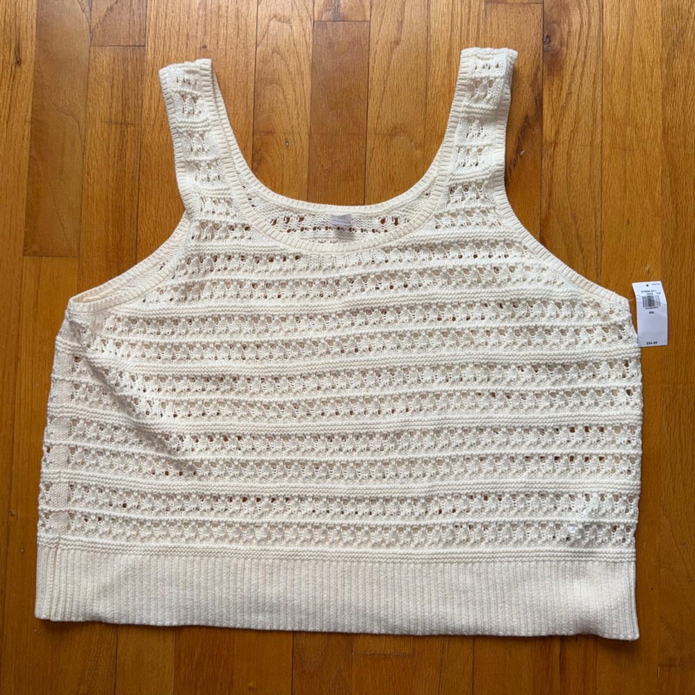NEW Old Navy XXL Cream Cotton Pointelle Knit Sleeveless Sweater Tank Top Boho